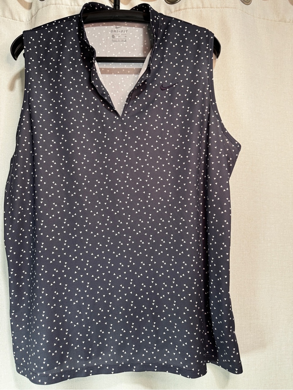 Nike Dri-FIT Women's Sleeveless Gray Polo XL Geometric Activewear Athletic